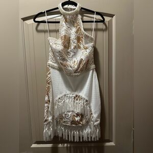 12th Tribe Like Gold Dust White Sequin Fringe Dress